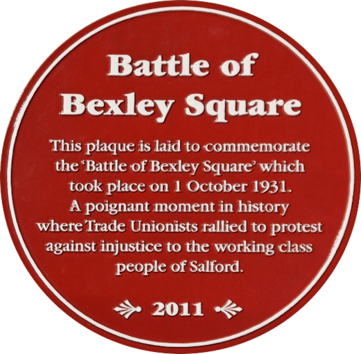 Memorial plaque currently mounted on the old Salford Town Hall.
